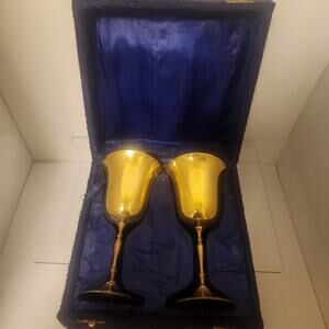 Vintage Solid Brass Goblets with case